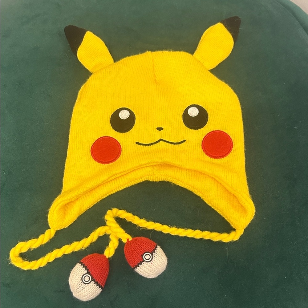 Pokemon Pikachu Yellow Kids Hat with Pokeball Tassels